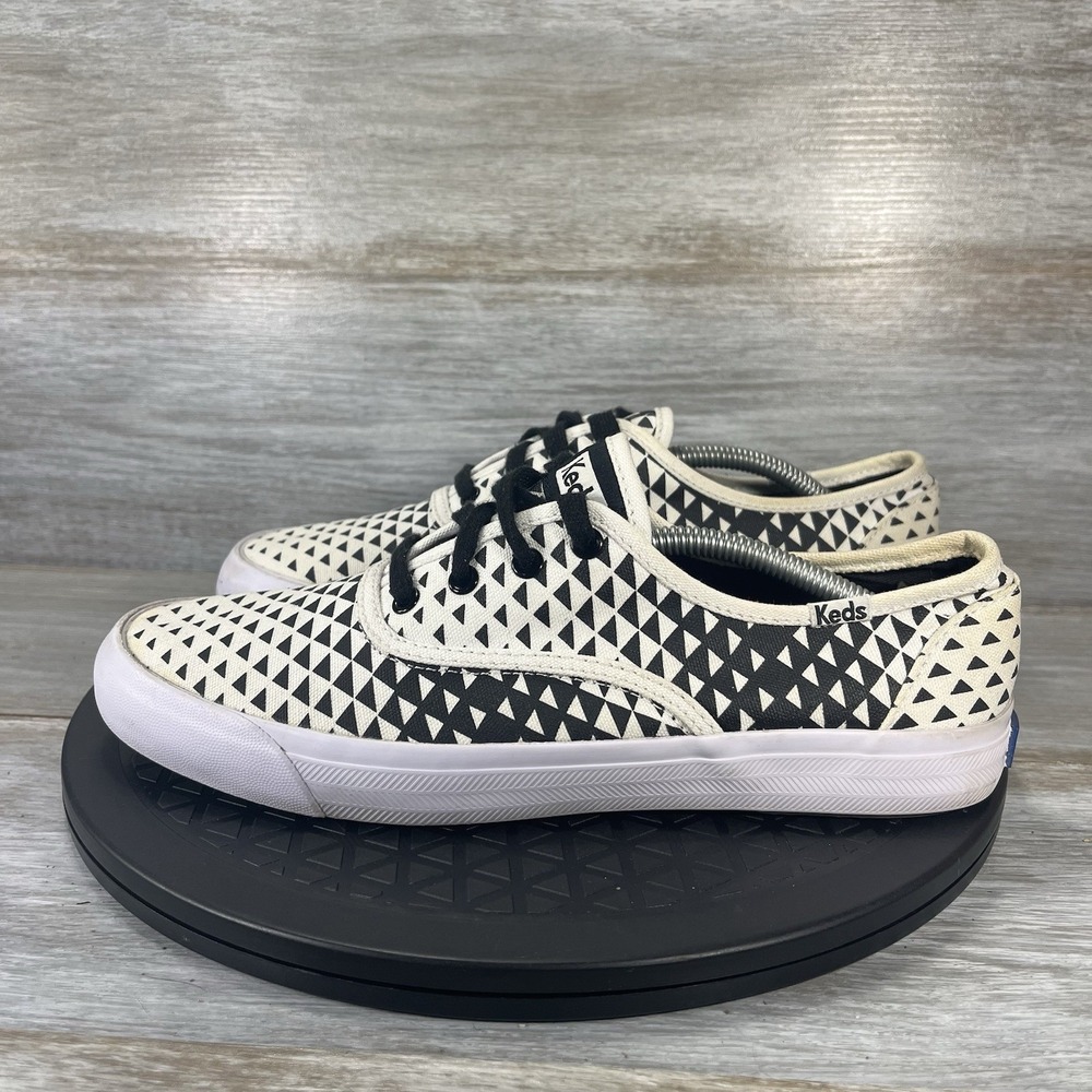 Keds Women Triumph Triangle Canvas Low Top Sneakers White Black WF53486M Size 9